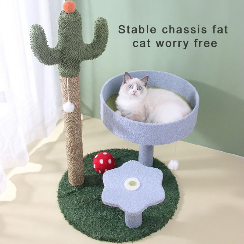 Cactus Tree Tower, Anti Scratch Safe Multifunctional Weaweed Rope Teddy Velvet Stable Chassis, for Cats