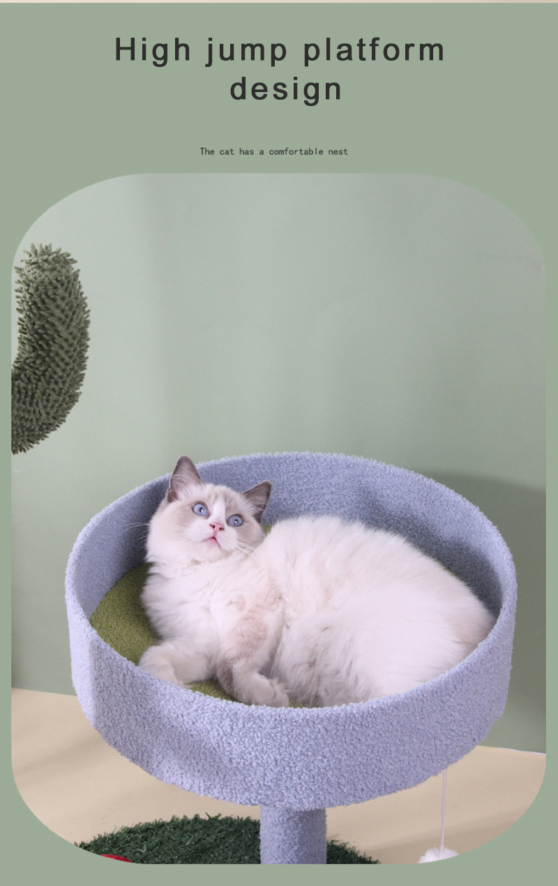 Cactus Tree Tower, Anti Scratch Safe Multifunctional Weaweed Rope Teddy Velvet Stable Chassis, for Cats