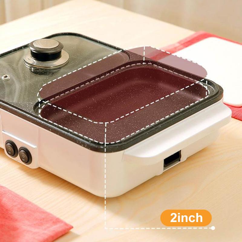 110V/220V 2 IN 1 Electric Hot Pot Cooker, Multifunctional Electric Non Stick Plate Easy to Use Safe, for Home