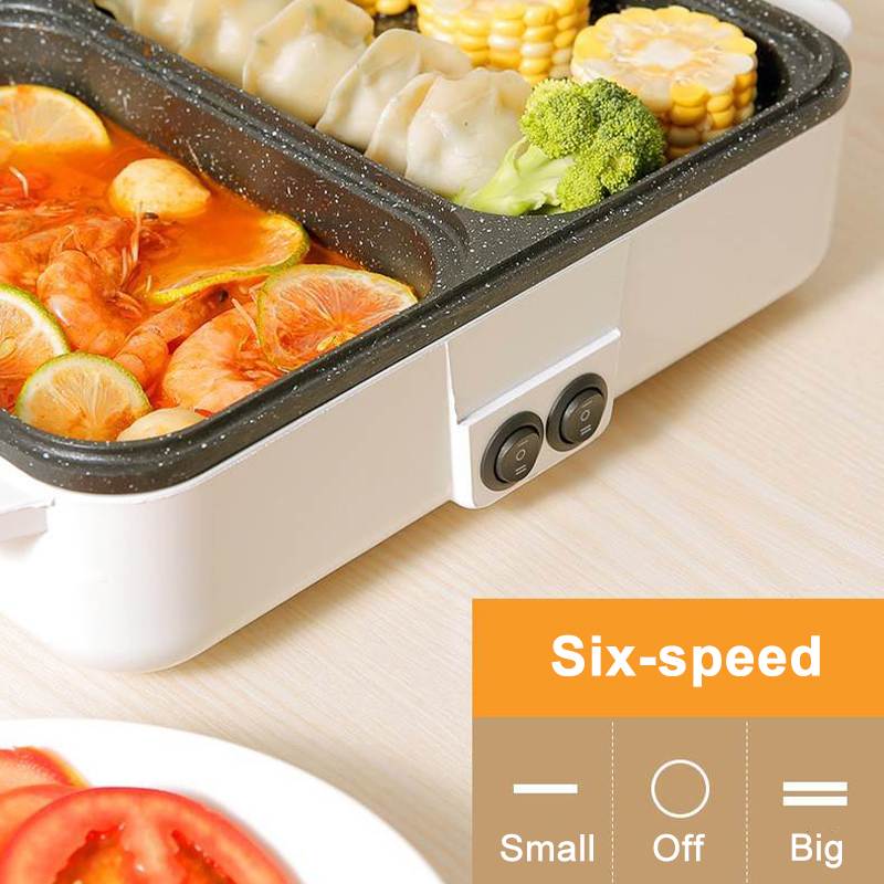 110V/220V 2 IN 1 Electric Hot Pot Cooker, Multifunctional Electric Non Stick Plate Easy to Use Safe, for Home