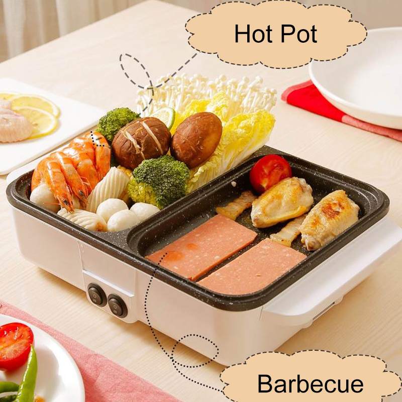 110V/220V 2 IN 1 Electric Hot Pot Cooker, Multifunctional Electric Non Stick Plate Easy to Use Safe, for Home
