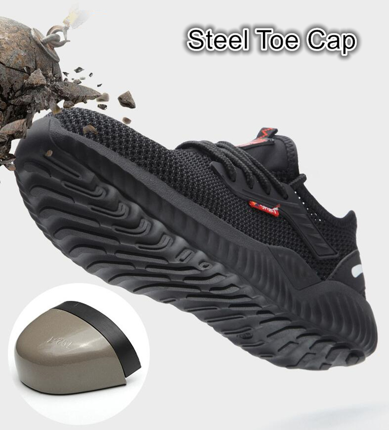 Work Safety Shoes, Indestructible with Steel Toe Cap Puncture-Proof Lightweight Breathable Comfortable, for Men