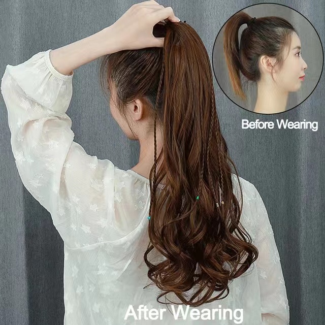 DIANQI Synthetic Ponytail Hair Extension, Heat Resistant Light Brown Ribbon Upwarp Double Fixed, for Girls