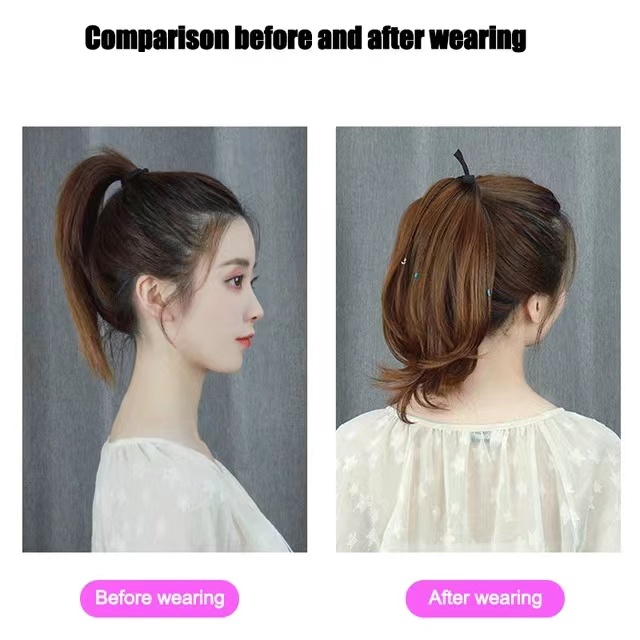 DIANQI Synthetic Ponytail Hair Extension, Heat Resistant Light Brown Ribbon Upwarp Double Fixed, for Girls