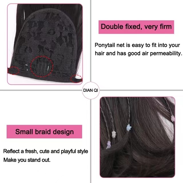 DIANQI Synthetic Ponytail Hair Extension, Heat Resistant Light Brown Ribbon Upwarp Double Fixed, for Girls