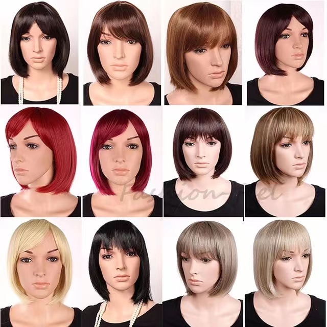 SNOILITE Short Women's Wig, Bob Hairstyle Synthetic 12 Inch Heat Resistant Easy to Wear, 12 Colors