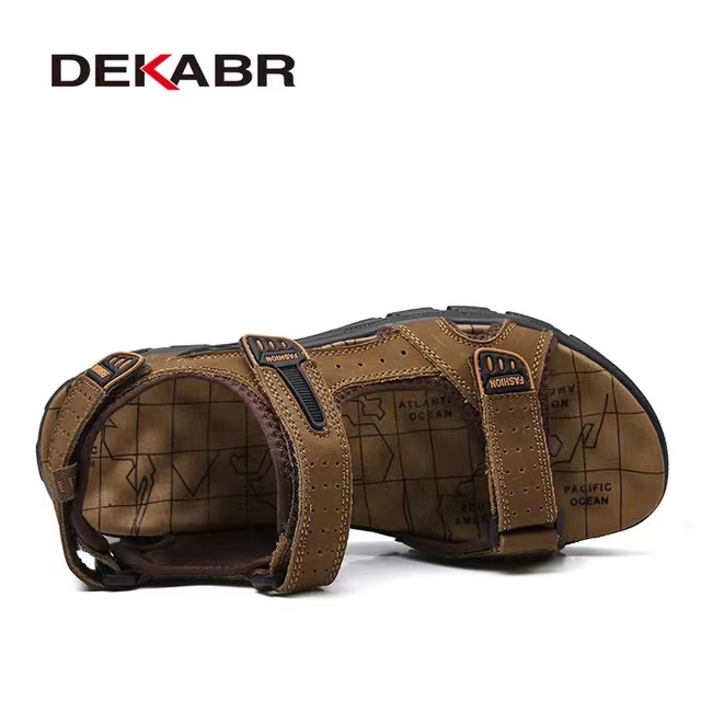 DEKABR Brand Classic Mens Sandals, Genuine Leather Casual Lightweight Comfortable Anti-slip Thick Sole, for Men