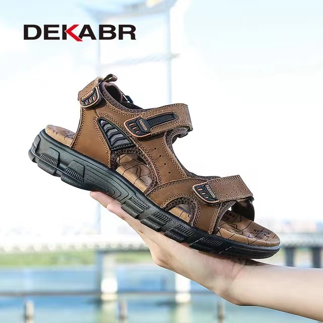 DEKABR Brand Classic Mens Sandals, Genuine Leather Casual Lightweight Comfortable Anti-slip Thick Sole, for Men