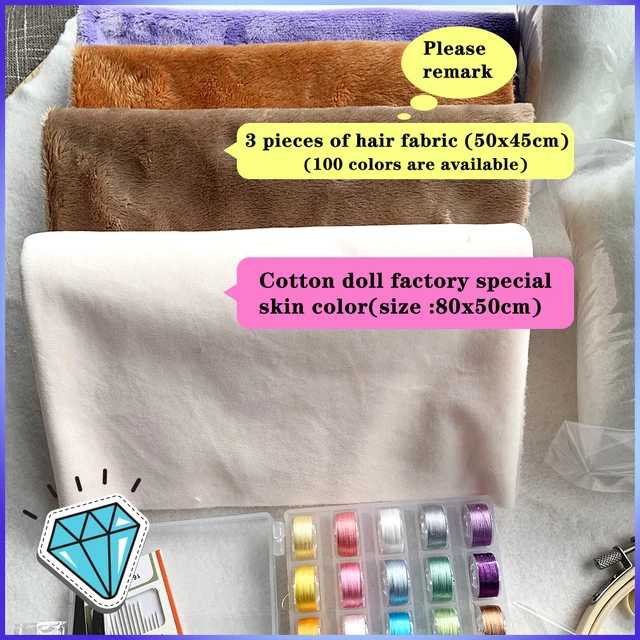Cotton Doll Material Set, with Instructional Videos Handmade 3 Pieces of Hair Fabric Polyester Threads, for Drawing