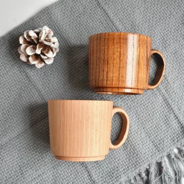 Unisex Wooden Coffee Cups, Handmade Small Eco-Friendly with Handle and Spoon 3.03*2.76in, for Home