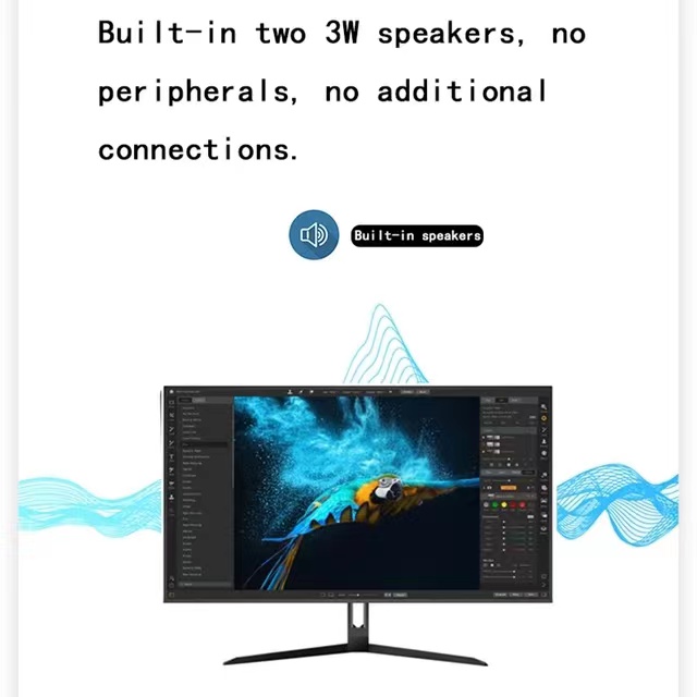 27in HD Gaming Monitor, Flat Panel Built-in Speaker 4k 3840*2160 Resolution IPS Panel Micro Borders, for Gaming
