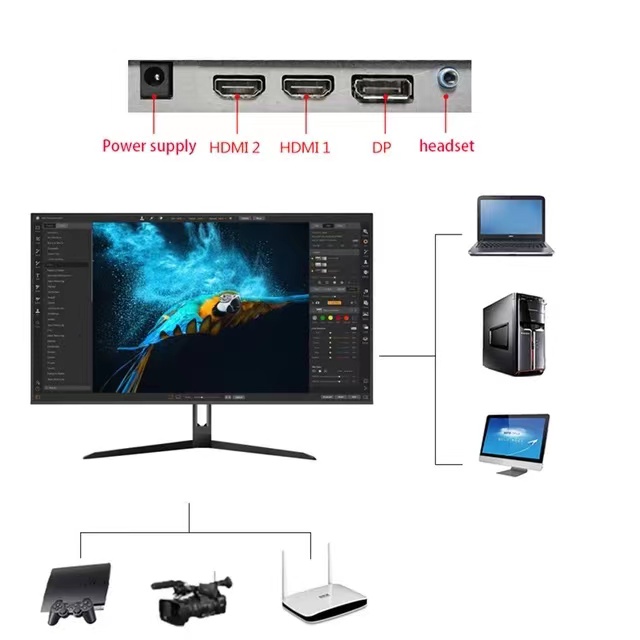 27in HD Gaming Monitor, Flat Panel Built-in Speaker 4k 3840*2160 Resolution IPS Panel Micro Borders, for Gaming