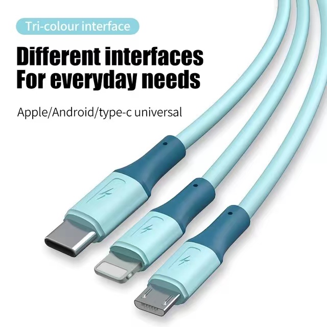 3-in-1 USB Type C Cable, SR Connection Grid Different Interfaces Durable Soft Rubber Intelligent Shunt, for All Phones