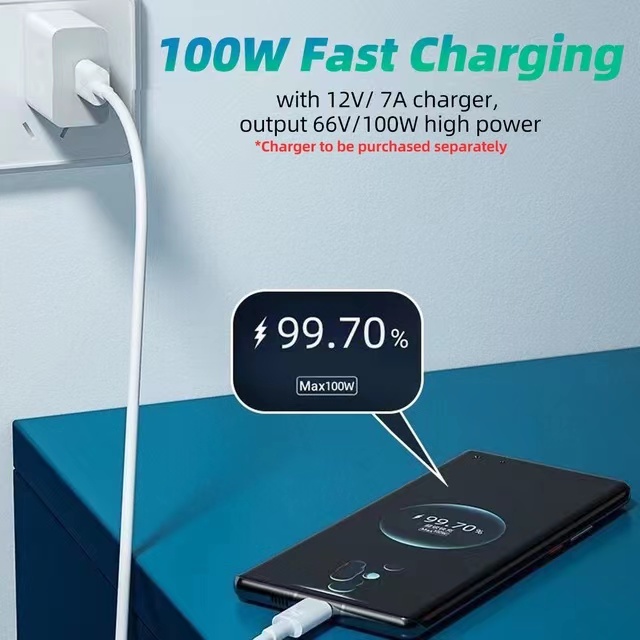 C-Type Fast Charging Cable, 7A 100W Out Put Smart Chip Super Fast Charging Phone Protection, for Xiaomi Samsung