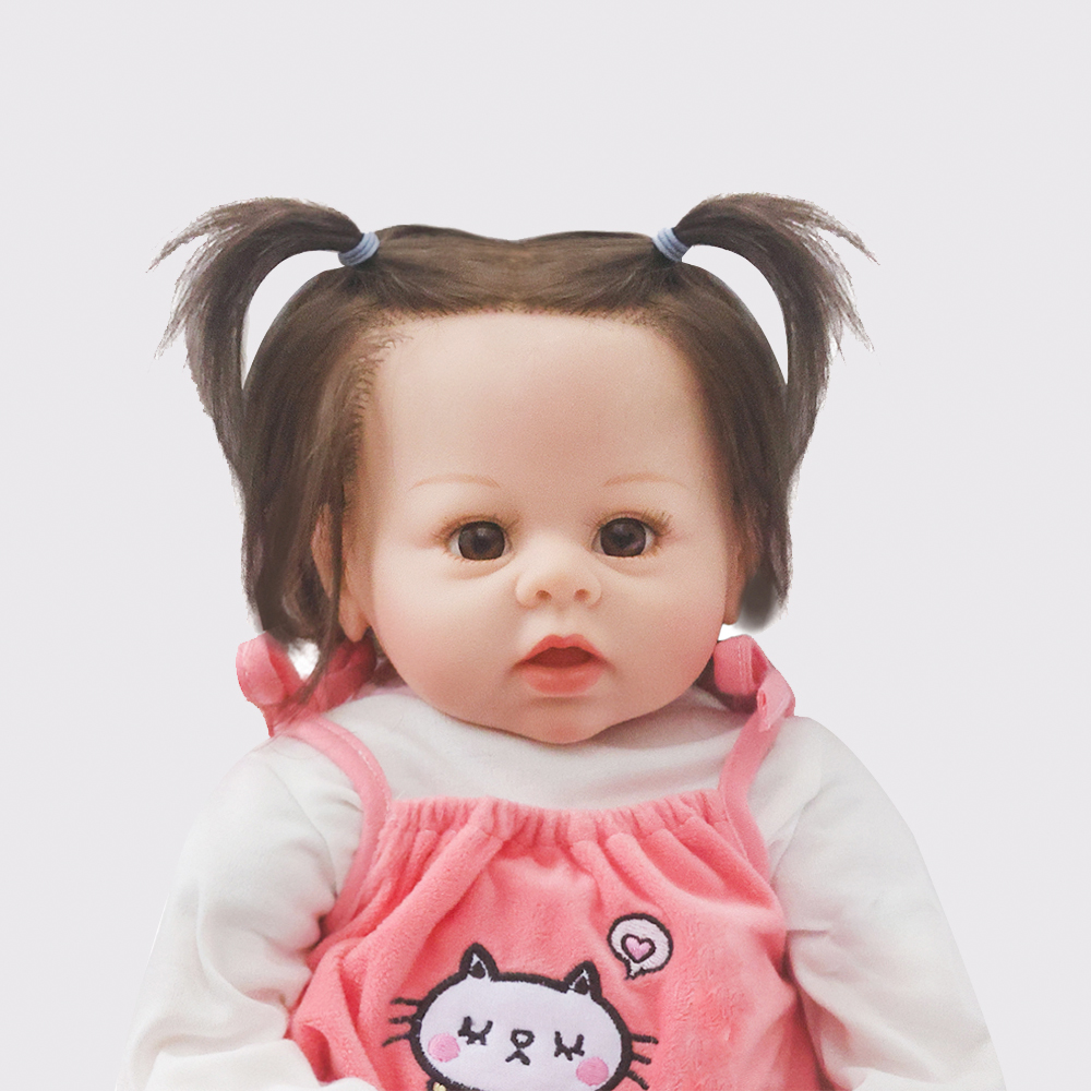 Silicone Doll with Pink Bib, 24-inch Realistic Handmade Detailed Face Realistic Feeling, Children's Toy