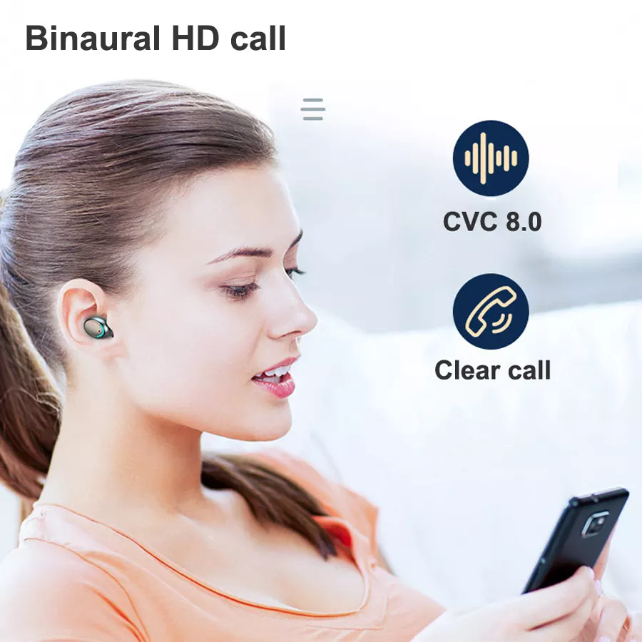 Wireless Earphone, with Waterproof LED Display One Touch Control Large Battery Capacity, for Phones