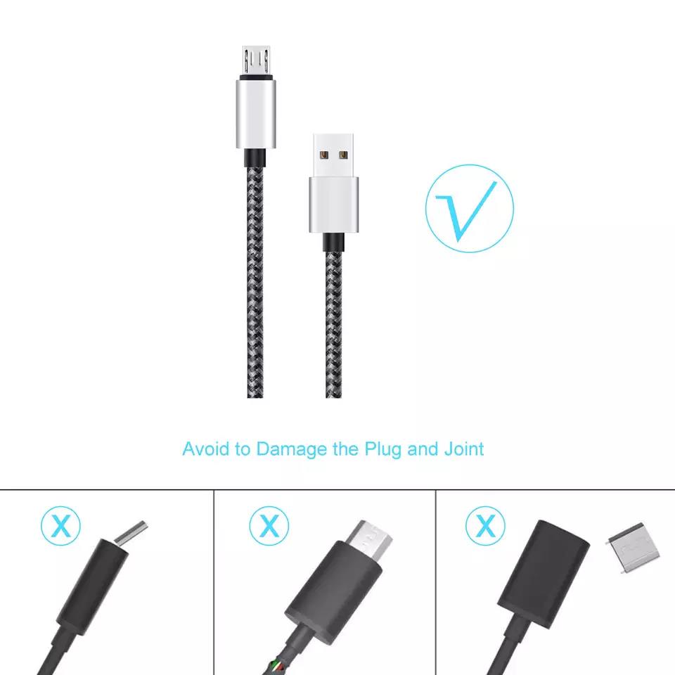 High Speed Charging Cable, Nylon-braided 2-in-1 Fast Charging Safe Connection USB Port, for All Android Devices