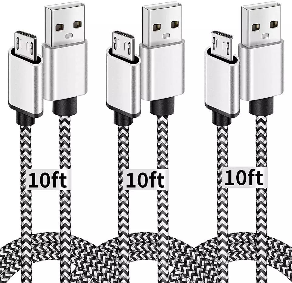 High Speed Charging Cable, Nylon-braided 2-in-1 Fast Charging Safe Connection USB Port, for All Android Devices