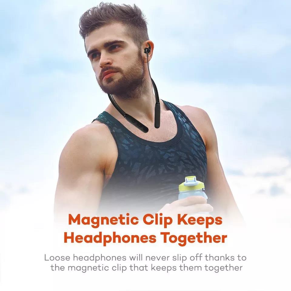 Magnetic Wireless Sports Earbud, Stereo Sound 10m Transmission Distance Long Battery Life ABS Material, for Phones