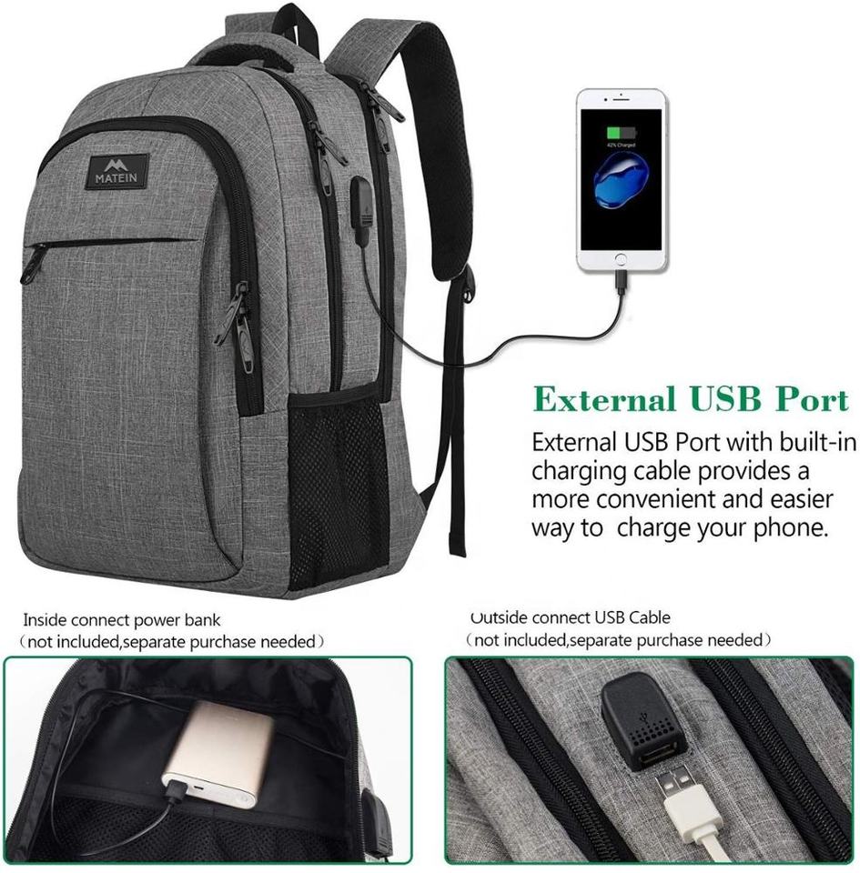 Laptop Backpack, with USB Charging Port  Waterproof Polyester Fabric Breathable, for Outdoor