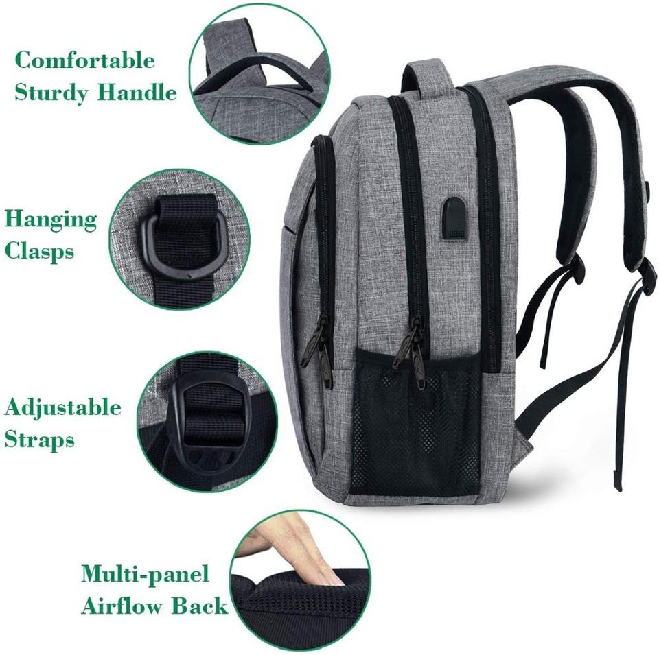 Laptop Backpack, with USB Charging Port  Waterproof Polyester Fabric Breathable, for Outdoor