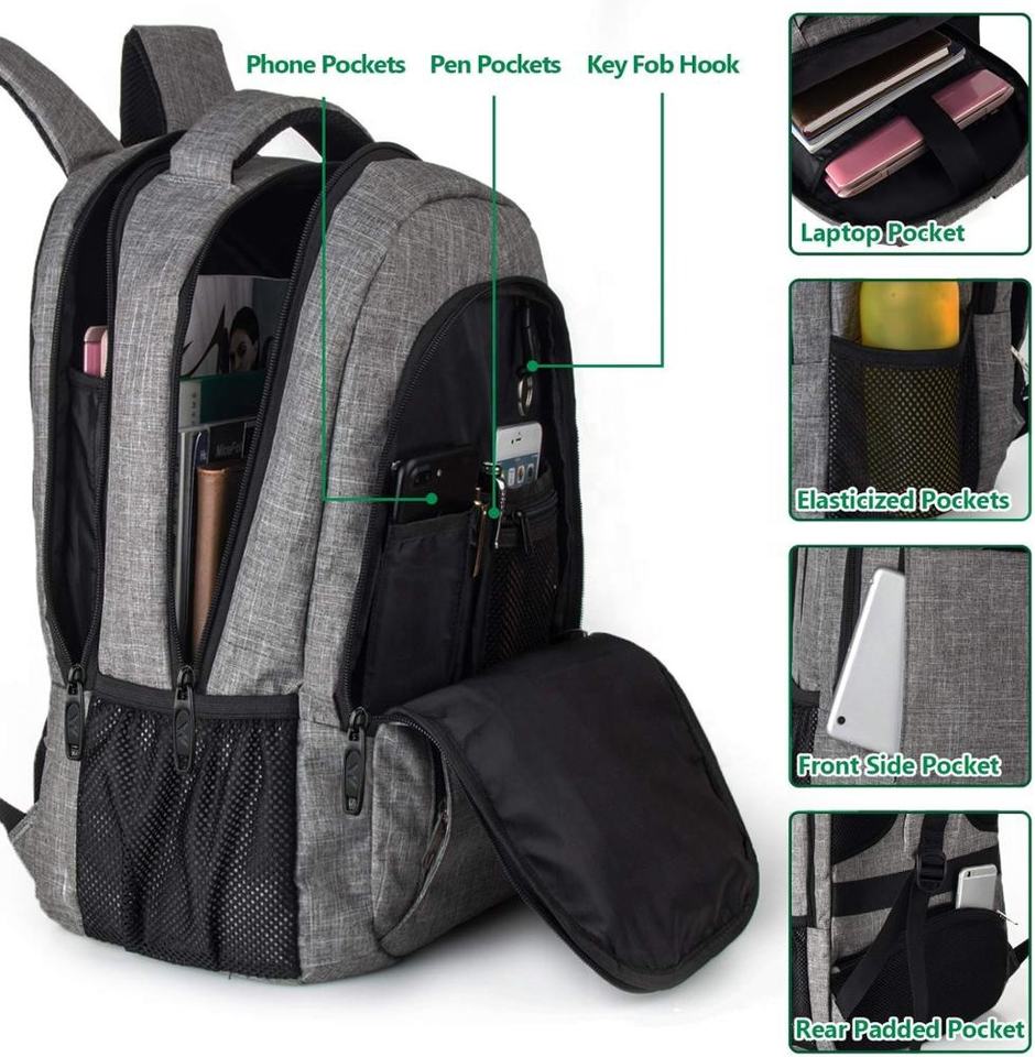 Laptop Backpack, with USB Charging Port  Waterproof Polyester Fabric Breathable, for Outdoor