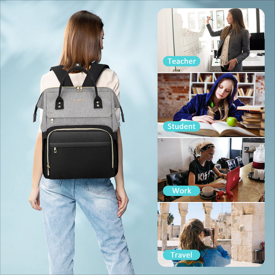 Laptop Backpack, with USB Port Waterproof Polyester Fabric Durable Shoulder Strap Soft Handle, for School Business 