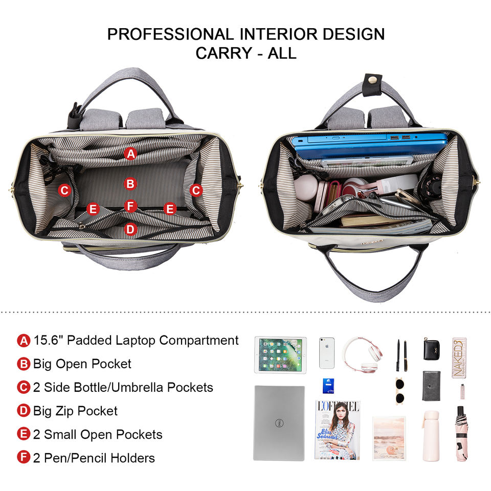 Laptop Backpack, with USB Port Waterproof Polyester Fabric Durable Shoulder Strap Soft Handle, for School Business 