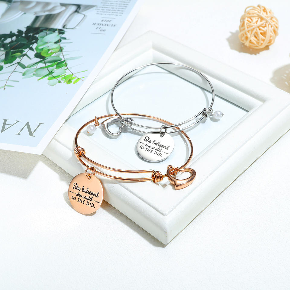 Round Adjustable Bracelet, Stainless Steel Polished Rose Gold Plated Siver Plated Elegant Design, for Girls