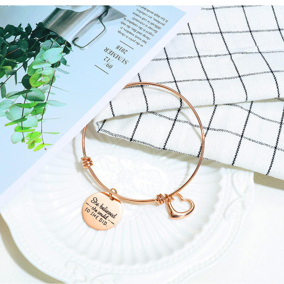 Round Adjustable Bracelet, Stainless Steel Polished Rose Gold Plated Siver Plated Elegant Design, for Girls