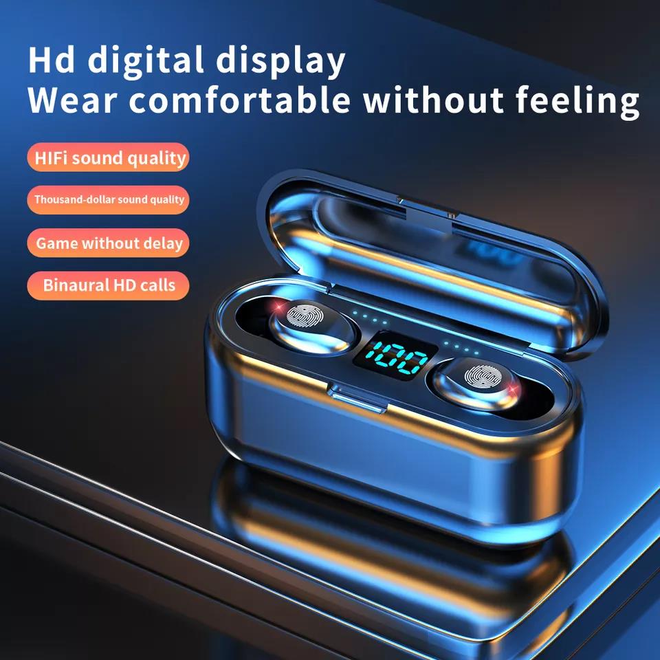 Metallic Bluetooth, Mini Wireless Headset Large Capacity HIFI Stereo Sound Quality Digital Display, for Phones