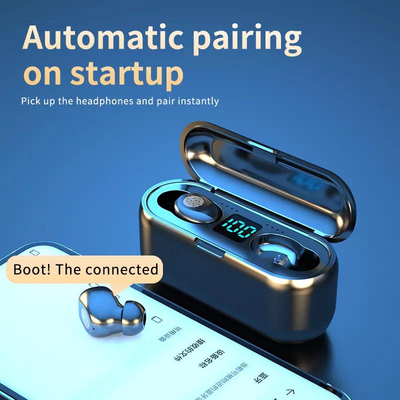 Metallic Bluetooth, Mini Wireless Headset Large Capacity HIFI Stereo Sound Quality Digital Display, for Phones