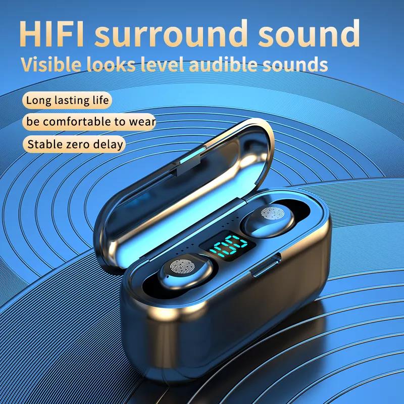 Metallic Bluetooth, Mini Wireless Headset Large Capacity HIFI Stereo Sound Quality Digital Display, for Phones