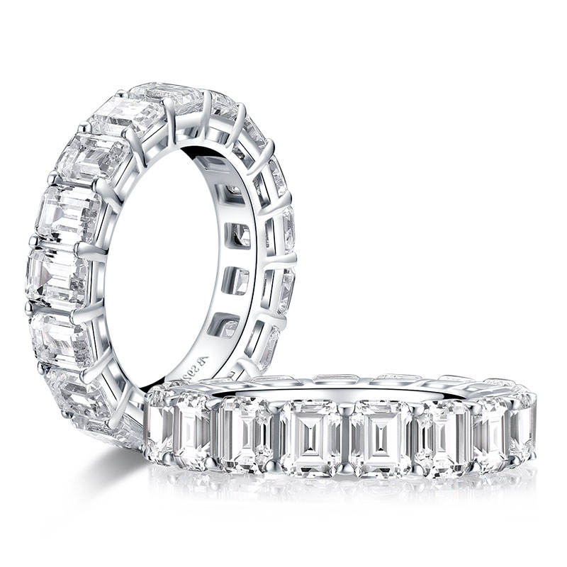 925 Sterling Silver Cut Ring, 4x5mm Cubic Zirconia Hand-crafted Rhodium Plated Elegant Design, for Wedding