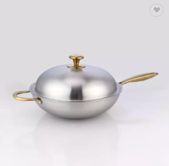 Frying Stainless Steel Wok Pan, Easy to Clean No Coating Non-stick Safe to Use High Heat Conductivity, for Kitchen