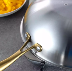 Frying Stainless Steel Wok Pan, Easy to Clean No Coating Non-stick Safe to Use High Heat Conductivity, for Kitchen