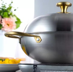 Frying Stainless Steel Wok Pan, Easy to Clean No Coating Non-stick Safe to Use High Heat Conductivity, for Kitchen