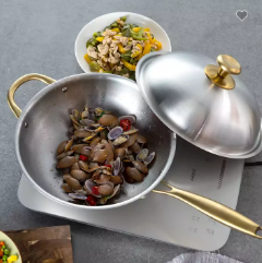 Frying Stainless Steel Wok Pan, Easy to Clean No Coating Non-stick Safe to Use High Heat Conductivity, for Kitchen