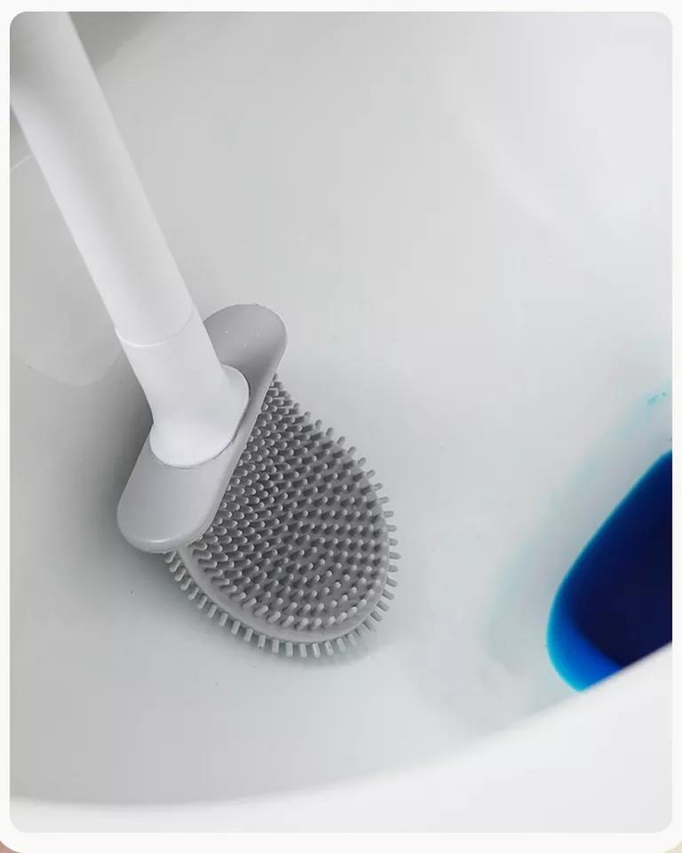 Toilet Brush, Silicone Material Long Handled with Holder Set Leakproof Durable Soft Head, for Toilets