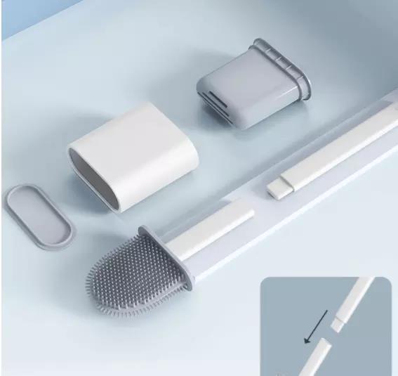 Toilet Brush, Silicone Material Soft Head No Dead Corners Dry Quickly Ventilation Base Hidden Tweezers Set, for Home