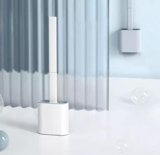 Toilet Brush, Silicone Material Soft Head No Dead Corners Dry Quickly Ventilation Base Hidden Tweezers Set, for Home
