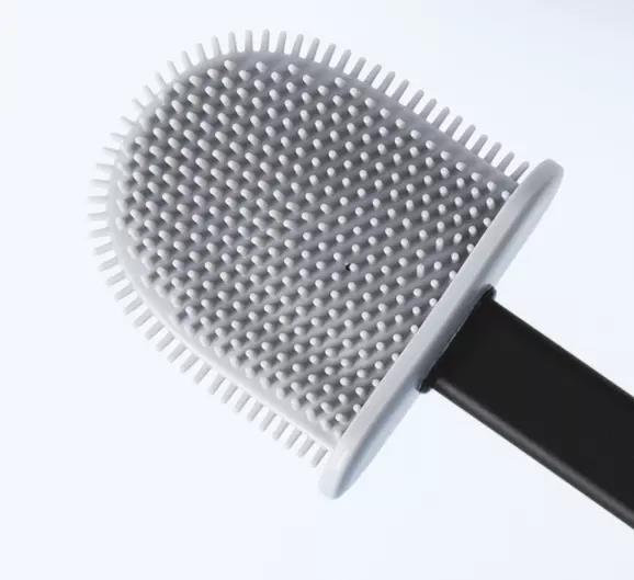 Toilet Brush, Silicone Material Soft Head No Dead Corners Dry Quickly Ventilation Base Hidden Tweezers Set, for Home