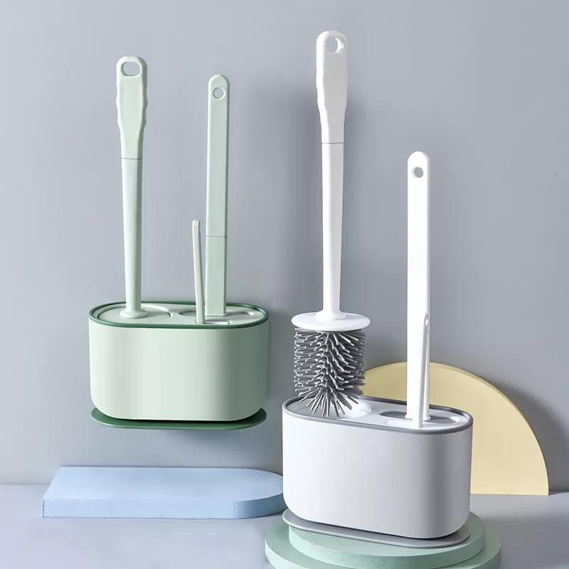 Wall Mounted Toilet Brush Set, with Holder Multifunctional TPR Soft Brush Head Flat Design Deep Cleaning, for Home