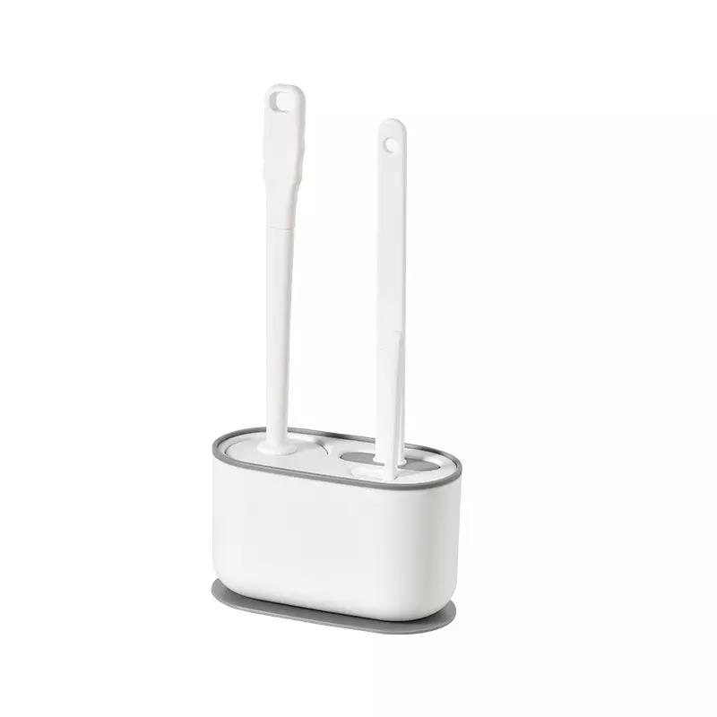 Wall Mounted Toilet Brush Set, with Holder Multifunctional TPR Soft Brush Head Flat Design Deep Cleaning, for Home