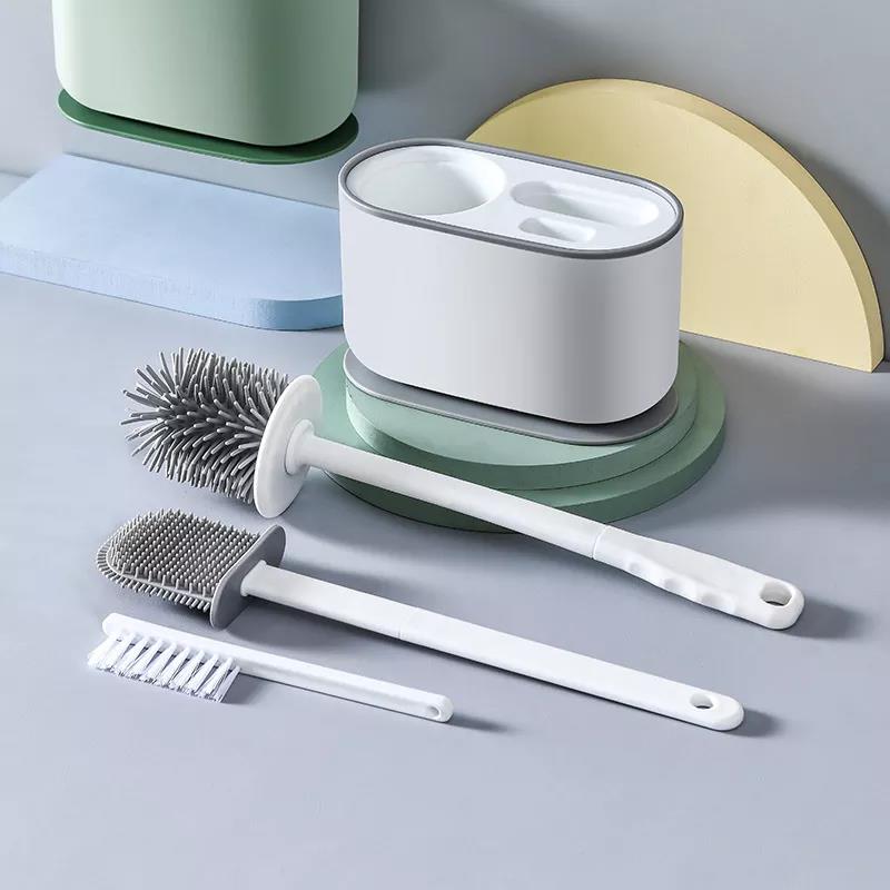 Wall Mounted Toilet Brush Set, with Holder Multifunctional TPR Soft Brush Head Flat Design Deep Cleaning, for Home