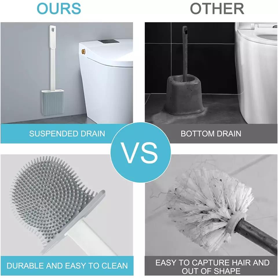 Silicone Toilet Brush, Drip-proof Plastic Long Handle No Dead Corner 15.59*3.86in Fast Dry, for Bathroom
