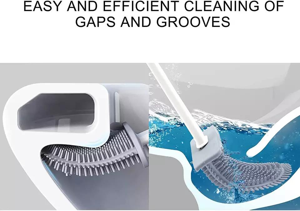 Silicone Toilet Brush, Drip-proof Plastic Long Handle No Dead Corner 15.59*3.86in Fast Dry, for Bathroom