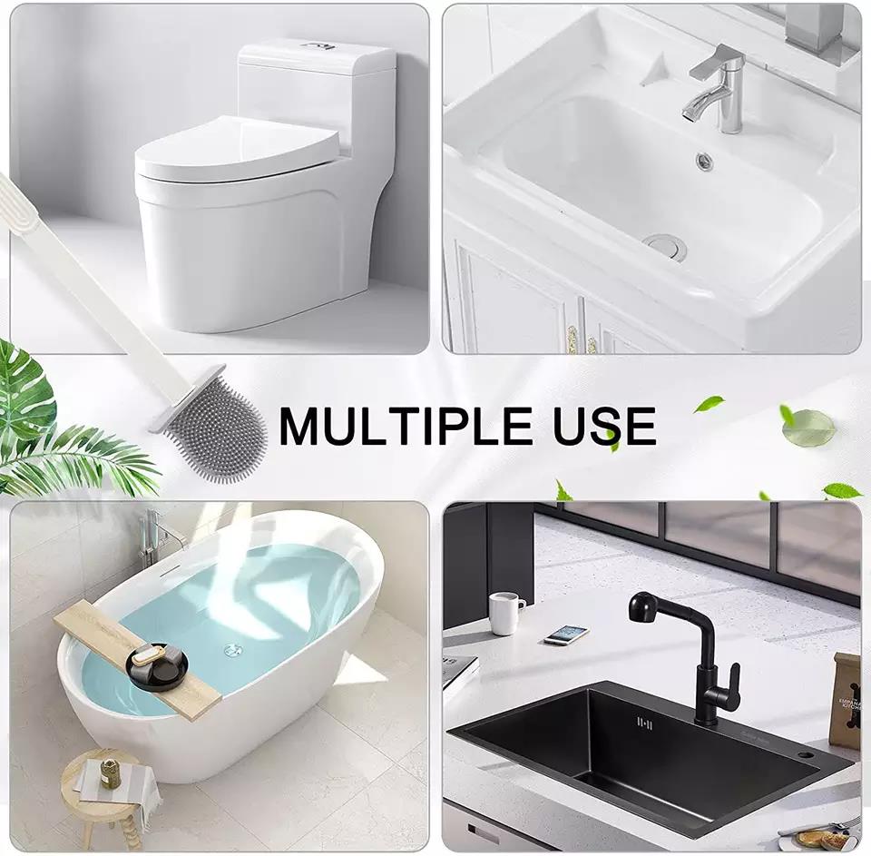 Silicone Toilet Brush, Drip-proof Plastic Long Handle No Dead Corner 15.59*3.86in Fast Dry, for Bathroom