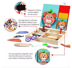 Wooden Magnetic Jigsaw Puzzle, Safe Magnetic Stickers Water-based Pen 22*3*26cm/8.66*1.2*10.2in, for Kids