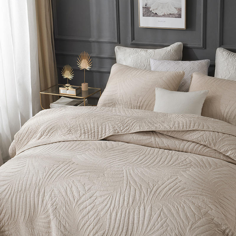 Quilt Coverlet Set, Twin Queen King Size Solid Design Embroidered Patterns PP Cotton Filling ization, 5 Colors